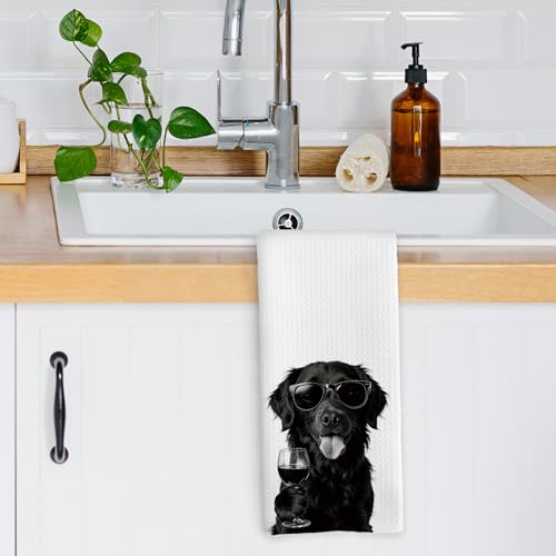 Flat-Coated Retriever Wine & Kitchen Dish Towels, 16x24in, Coated Retriever Gifts