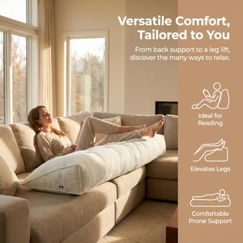 King Size Headboard Pillow with Side Pockets - Ergonomic Wedge for Comfort