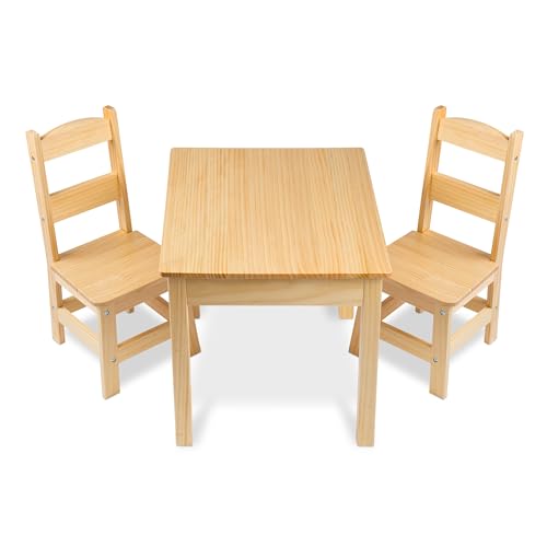 Solid Wood Kids Table and Chairs Set - 3-Piece Toddler Playroom Furniture