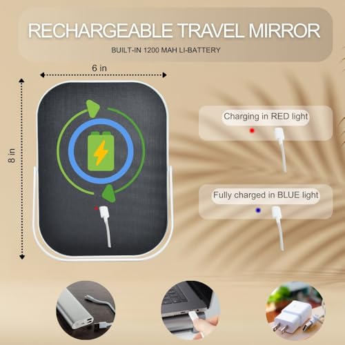Vanity Mirror with Lights 6x8 Inch, Rechargeable Makeup for Desk,