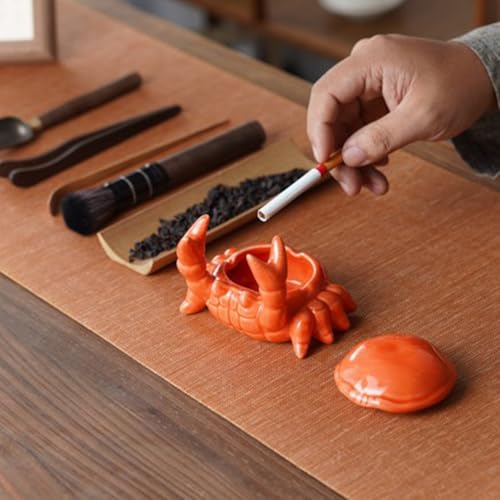 Ceramic Crab Ashtray with Lid - Windproof Desktop Decor & Pen Holder