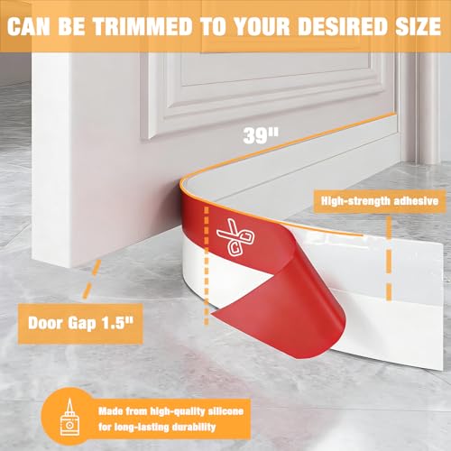 Door Draft Stopper 2 Pack - Silicone Under Door Sweep, 2" x 39" (White)