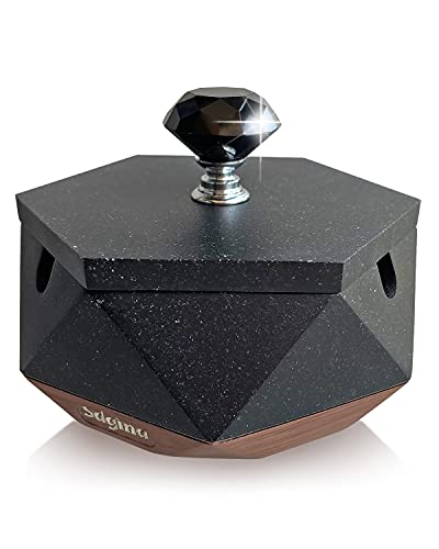 Windproof Outdoor Ashtray with Lid and Removable Liner, Black Stone Texture