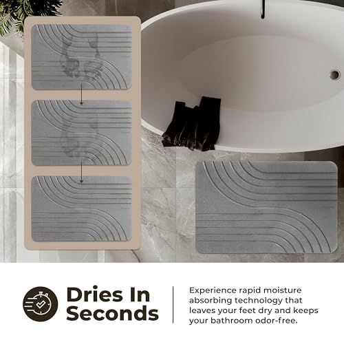 TOSORO Stone Bath Mat, Non-Slip Super Absorbent Diatomaceous Earth Shower Mat, Quick Drying Graphite, 23.5 x 15