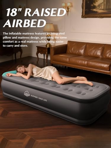 Twin Air Mattress with Built-in Pump and Integrated Pillow