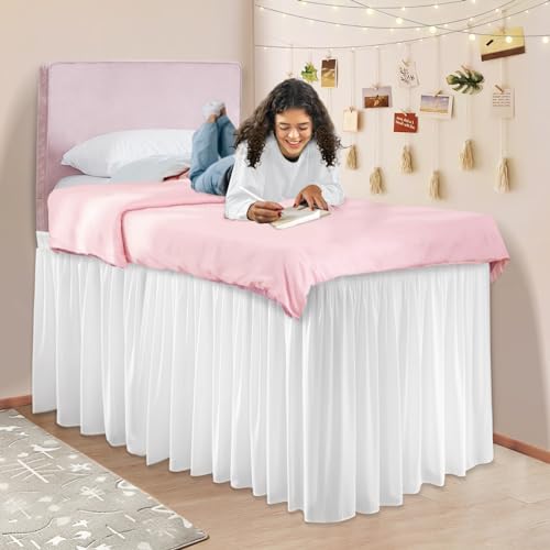 Twin XL Wrap Around Bed Skirt 32 Inch Drop - White Microfiber Dust Ruffle