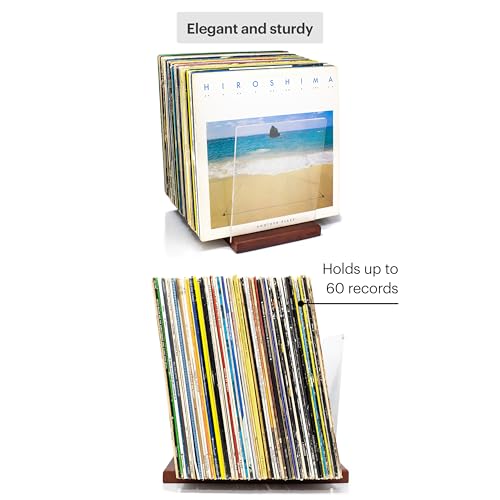 Mid-Century Vinyl Record Storage Holder - Holds 60-70 LP Albums, Brown