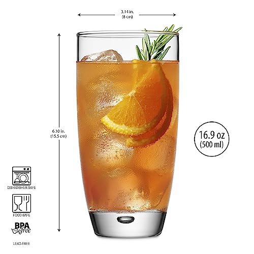 Glaver's 4-Piece 16oz Highball Glass Set - Elegant Water & Cocktail Glasses