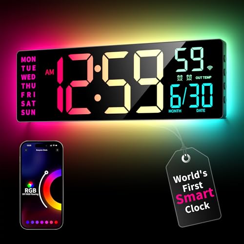 16.5-Inch Smart RGB LED Digital Wall Clock with App Control and Workout Timer