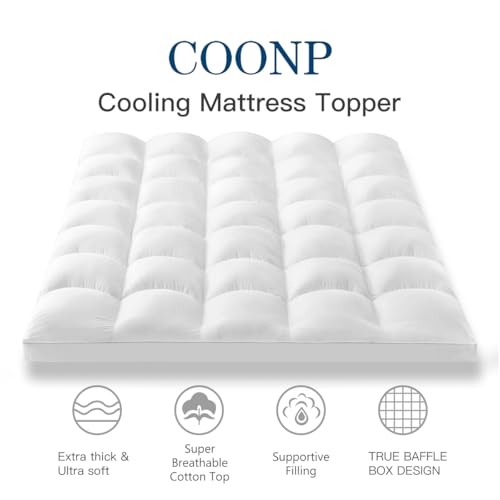 COONP Queen Mattress Topper - Extra Thick Cooling Pillow Top Cotton Bed Pad