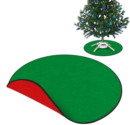 35-Inch Red & Green Christmas Tree Pad Stand Mat - Reversible Felt Floor Protector