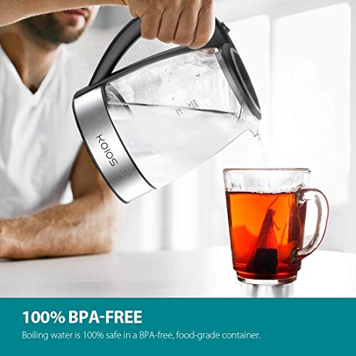 1.8L Electric Glass Tea Kettle, 1500W Fast Boil with Auto Shut-Off