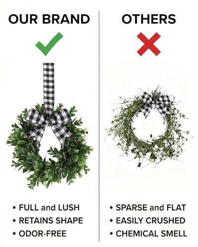 Green Mini Artificial Boxwood Wreaths Set of 6, 9-Inch Farmhouse Decor