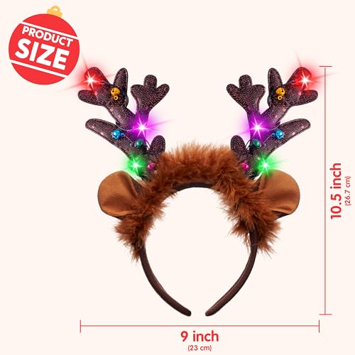 JOYIN Christmas Light-Up Reindeer Headband Adult Kids Party Favor with Antler Set