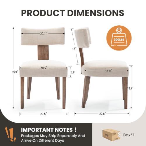 Mid-Century Modern Upholstered Dining Chairs, Set of 2, Beige Linen
