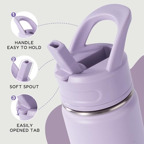 12oz Kids Insulated Stainless Steel Water Bottle with Straw, Purple