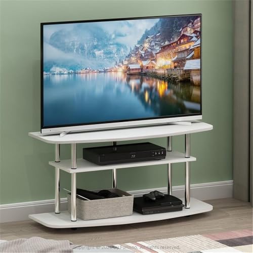 3-Tier Open TV Stand for TVs Up to 46 Inches, White Oak Entertainment Center