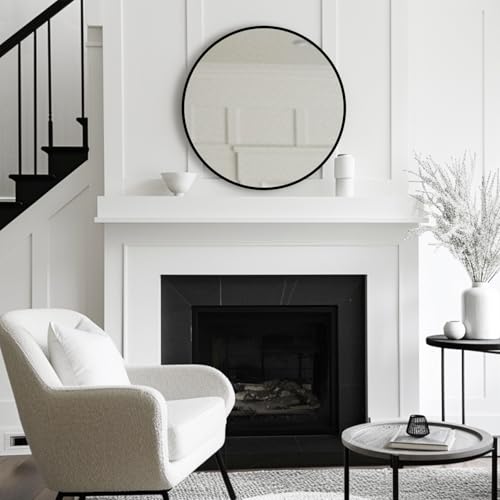 30-Inch Round Wall Mirror with Matte Black Metal Frame for Bathroom Vanity