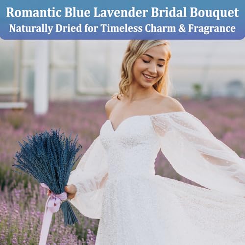 Dried Lavender Flower Bundles, 17-Inch Preserved Blue Lavender Stems