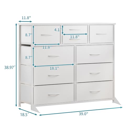 10-Drawer Fabric Dresser with Wooden Top, Storage Tower for Bedroom