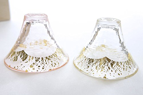 Japanese Sake Glass Set with Mt. Fuji & Gold Cherry Blossom - Pink & Clear, 2 Pack