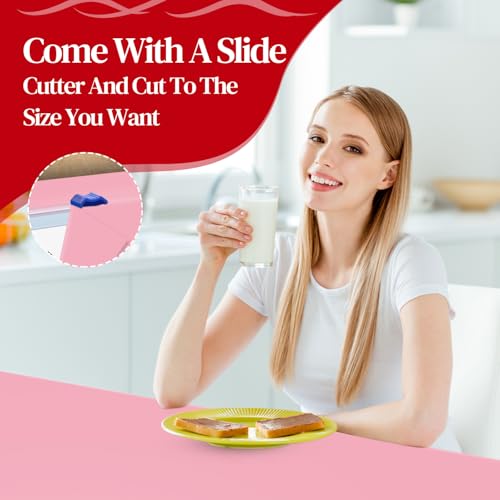 Pink Plastic Tablecloth Roll 54x200 Feet, Disposable Party Cover with Cutter