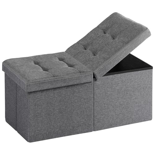 30-Inch Collapsible Storage Ottoman Bench with Split Top Lid, Gray