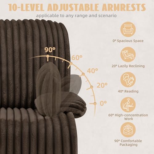 Oversized 40-Inch Swivel Glider Recliner with Adjustable Armrests