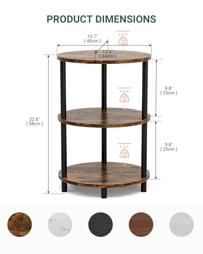 3-Tier Oval Side Table, Rustic Wood and Metal End Table for Small Spaces