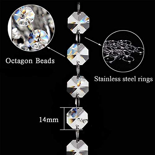 33ft K9 Crystal Glass Garland Strands - 14mm Clear Octagon Bead Chain