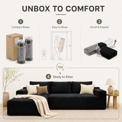 96" Modular Sectional Sofa with Chaise, Corduroy Upholstered Living Room Couch