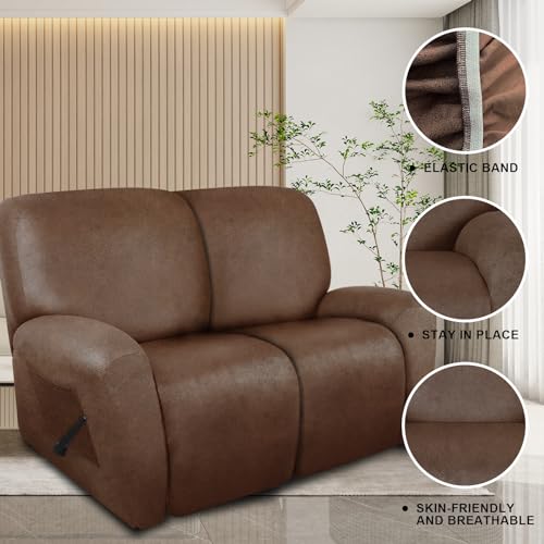 Stretch Recliner Loveseat Covers - 6-Piece Leather-Like Protection