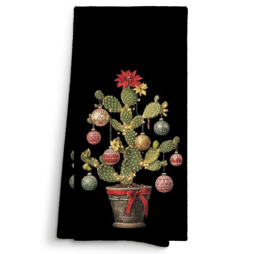 Dark Moody Christmas Cactus Kitchen Towels Decorative 16x24 Inches - Christmas-08