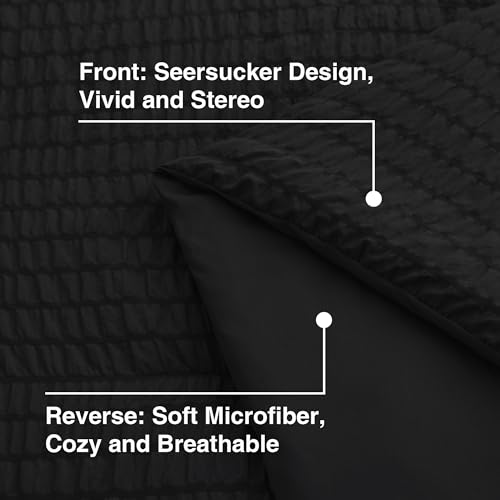 7-Piece Black Seersucker Queen Comforter Set - All Season Bedding