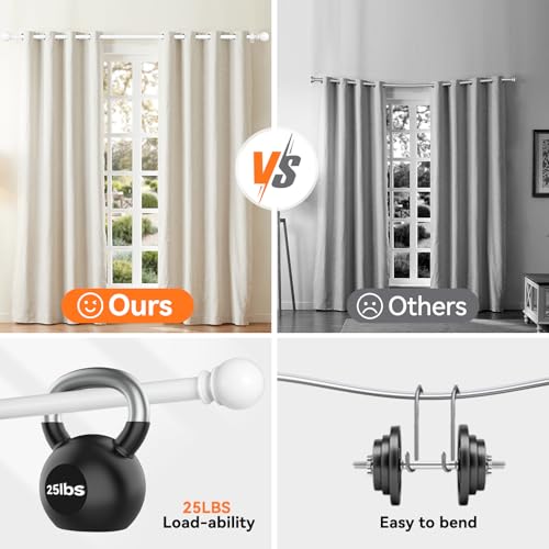 White Adjustable Metal Curtain Rod for Windows 28-48" (5/8" Diameter)