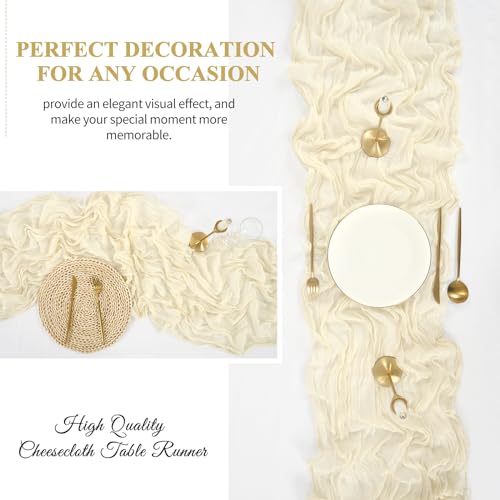 16 Pack Ivory 10ft Cheesecloth Table Runners for Wedding & Party Decor - 20 x 120 Inches