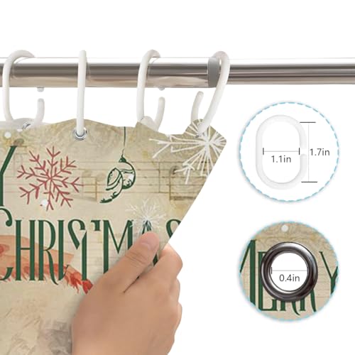 MEHOFOND Vintage Christmas Santa Claus Shower Curtain with Snowflake Design - Waterproof Fabric, 72x72 Inch, Includes 12 Hooks