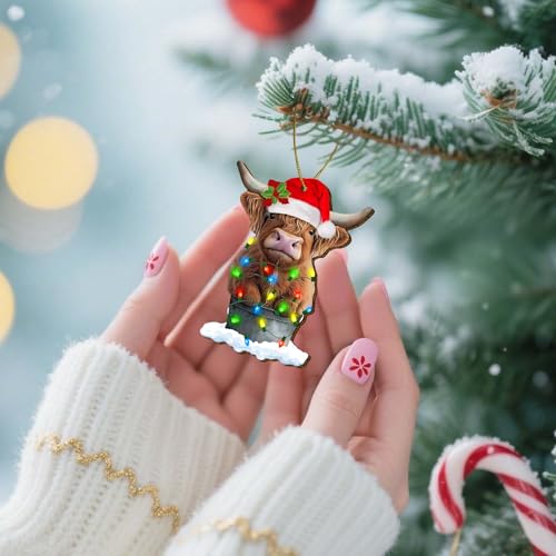 Highland Cow Christmas Ornament, Double-Sided Wooden Farm Animal Decor