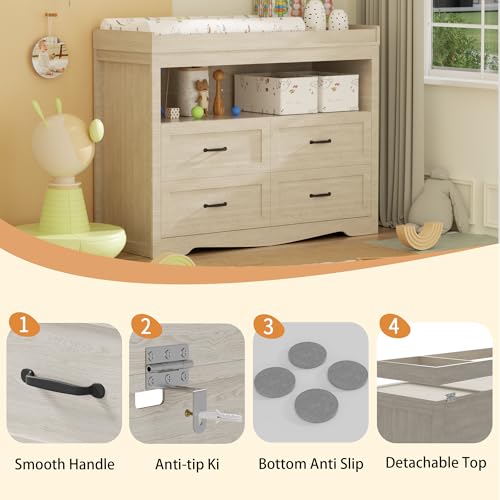 Baby Changing Table with LED Light and Detachable Nursery Dresser