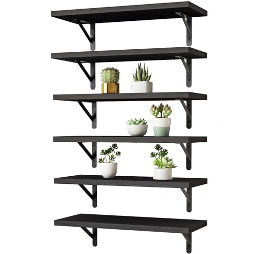 16.5-inch Floating Wall Shelves, Rustic Wood Storage Set of 6
