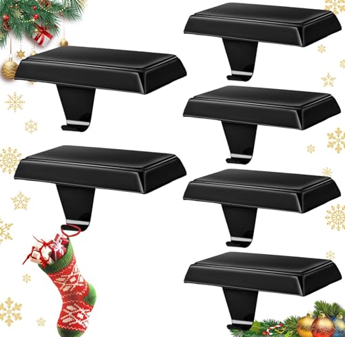 Weighted Christmas Stocking Holders for Mantle - Set of 6 Metal Hangers