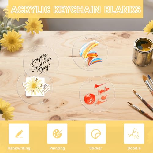 100 Pcs Acrylic Keychains Blanks 2 inch, Clear Ornament Round Discs