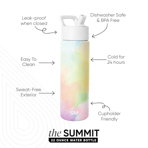 22oz Insulated Stainless Steel Water Bottle with Straw - Tie Dye