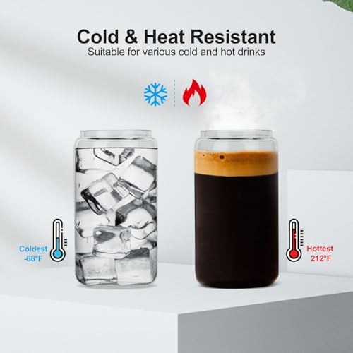 16oz Glass Iced Coffee Cups with Bamboo Lids and Straws - 2 Pack