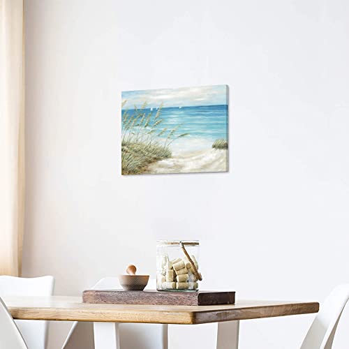 Coastal Beach Canvas Wall Art, 16x12 Inch Seaside Seascape Painting