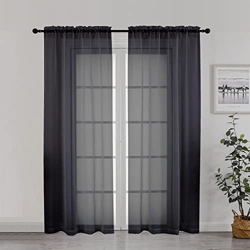Black Sheer Curtains 72 Inches Length, 2 Panels Light Filtering Drapes