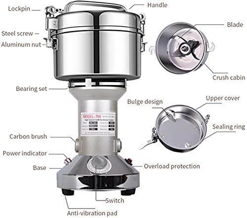 750g Electric Grain Mill Grinder High Speed Stainless Steel Powder Machine