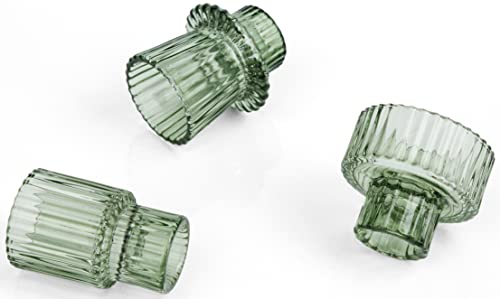 Tapered Glass Candlestick Holders Set - 3 Pcs Tealight Holders for Home Decor, Weddings & Parties (Green)