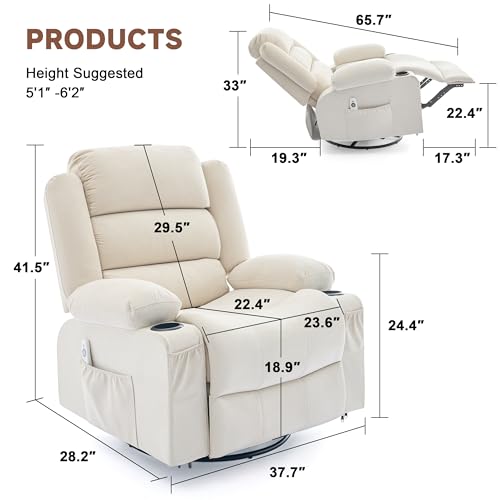 Oversized Rocking Recliner Chair with Heat, Massage, and 360° Swivel