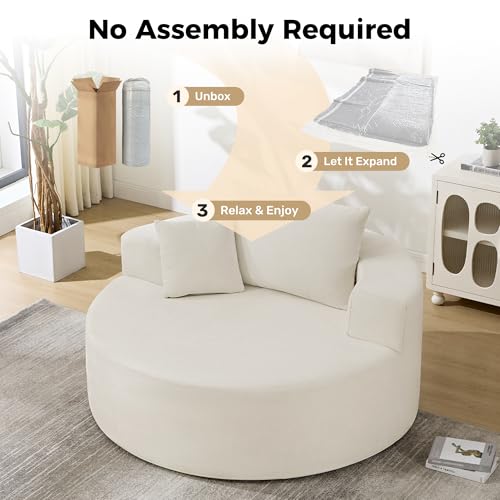 55-Inch Oversized Round Chaise Longue Chair, Upholstered Deep Seat Lounge